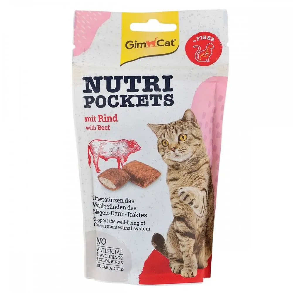 Вітамінні ласощі для котів GimCat Nutri Pockets Яловичина + Солод для чутливого травлення 60 г