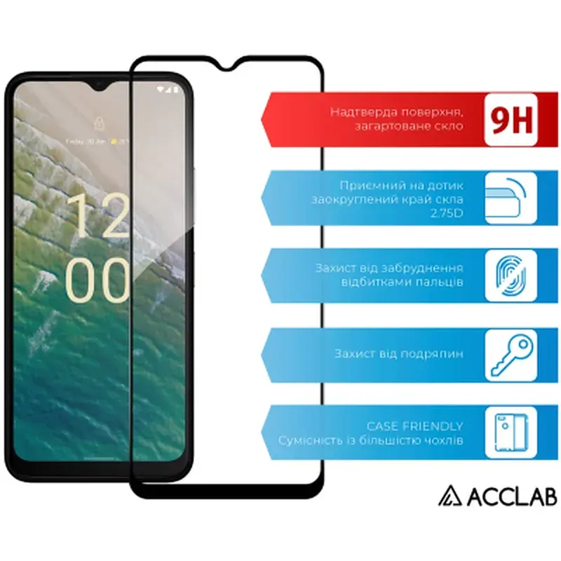 Скло захисне ACCLAB Full Glue Nokia C32 Black (1283126582219) - фото 3
