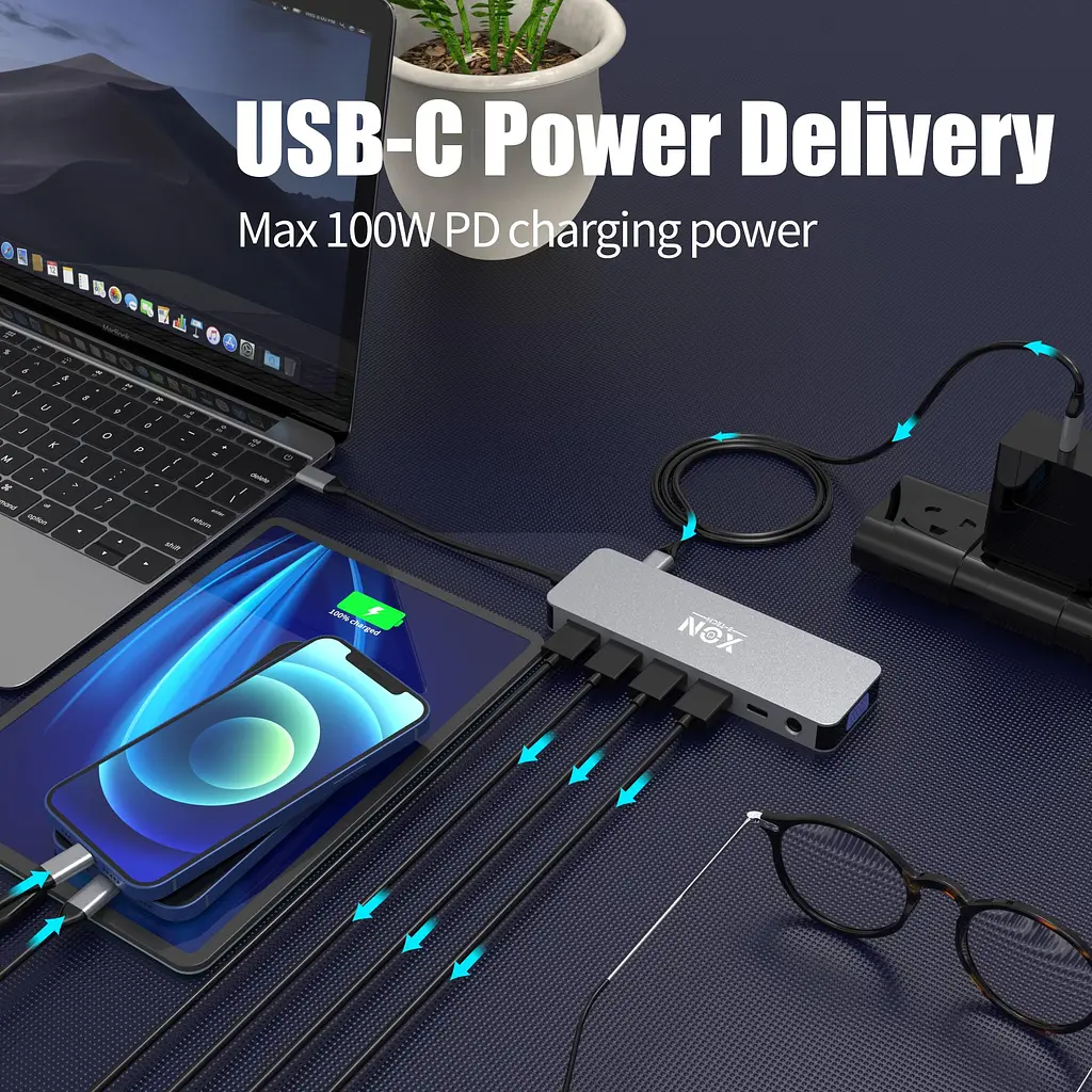 USB-хаб XON SmartHub 13 в 1 (Ethernet, VGA, 2xHDMI, 3.5 Audio, SD/TF, 2xType-C, 2xUSB3.0, 2xUSB2.0) Серый (XUCHP134322G 5290) - фото 5