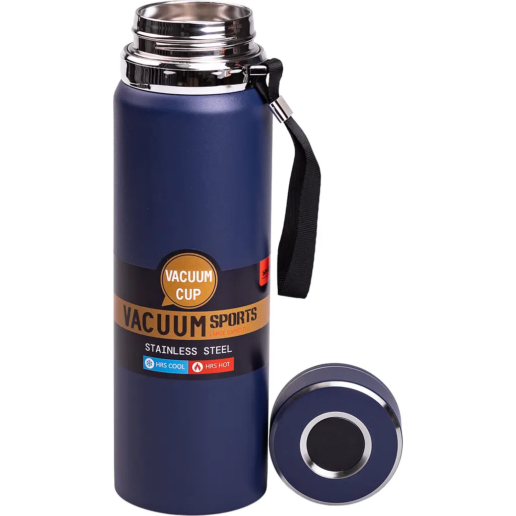 Термос Vacuum Sports 1 л з датчиком температури та ситечком, темно-синій Yiwu HP-14-30BL - фото 3