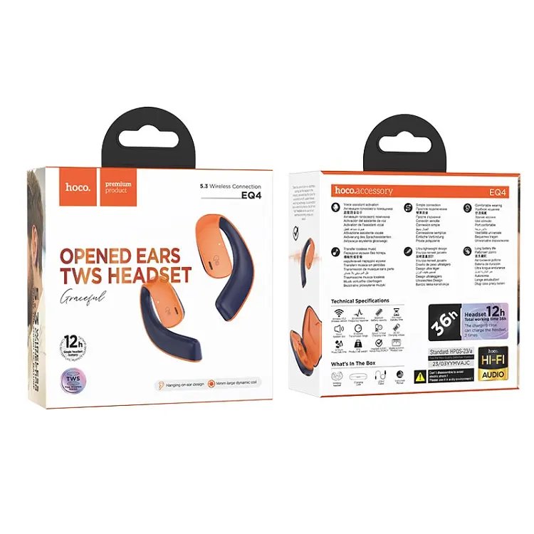 Наушники Hoco EQ4 Graceful TWS headset |BT5.3, 500mAh, 12h| Blue-Orange - фото 3