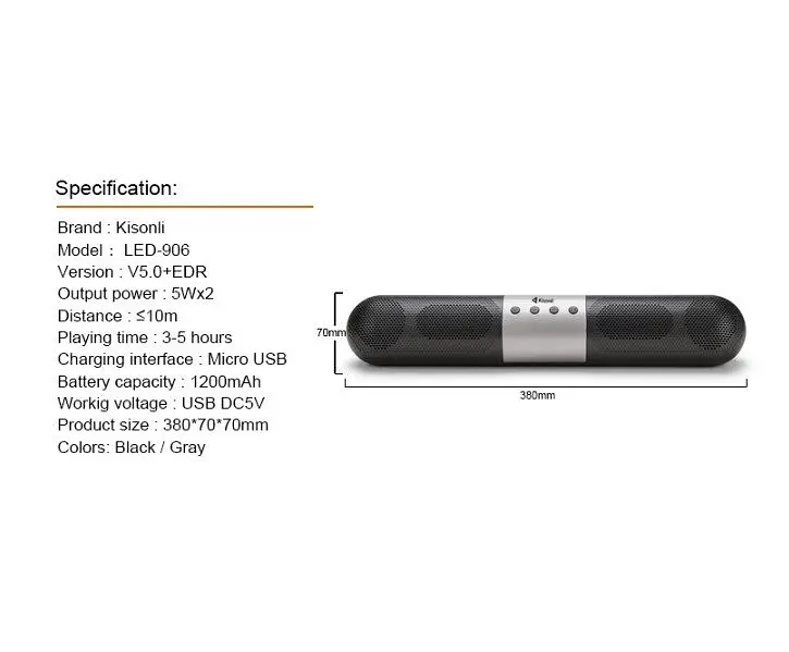 Компьютерная колонка Kisonli LED906 Bluetooth, 10W, 1200mAh, саундбар для ПК и ноутбука. - фото 5