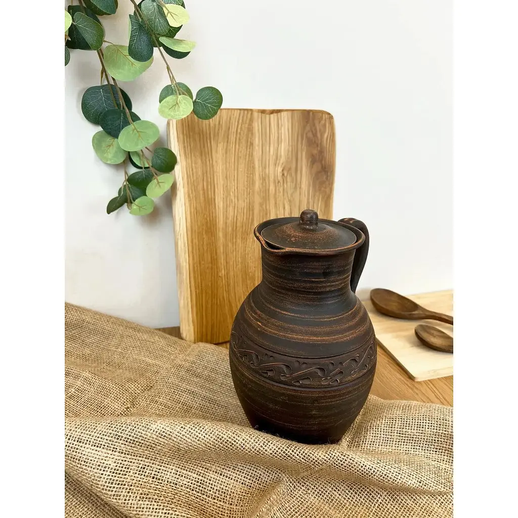 Кувшин 2.5 литра керамический (глиняный) резной с ручкой декор - фото 2