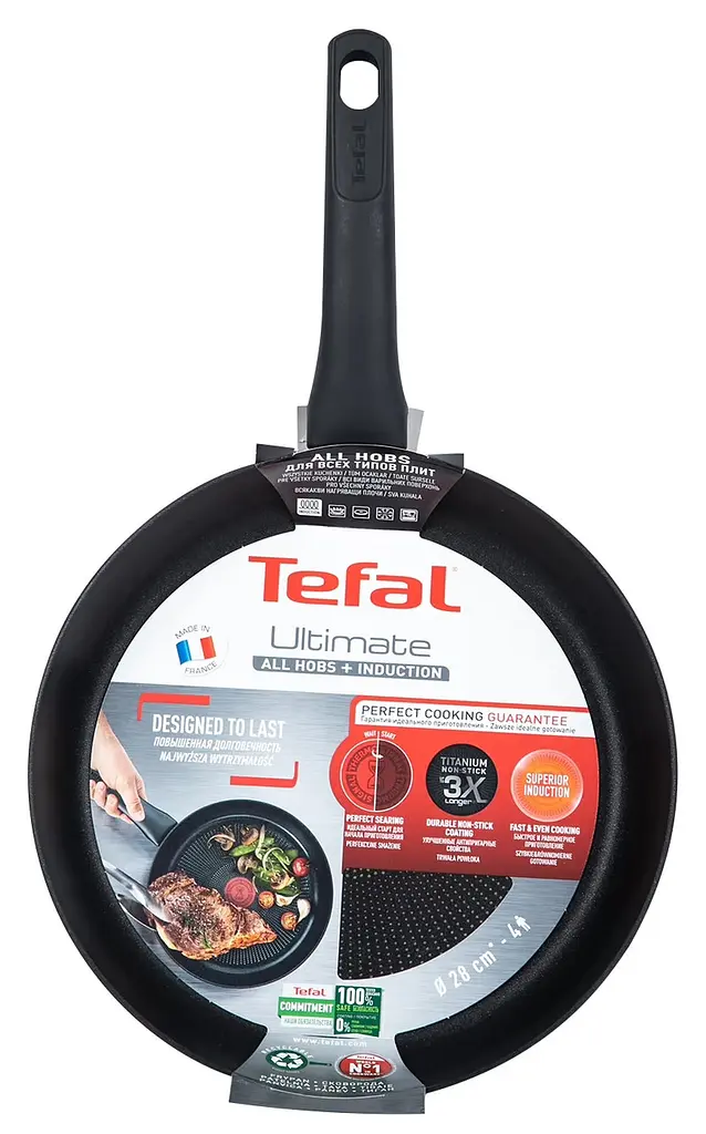 Сковорода універсальна Tefal Ultimate 28 см  Titanium 3Х (G2680672), з тришаровим титановим антипригарним покриттям Titanium 3Х - фото 3