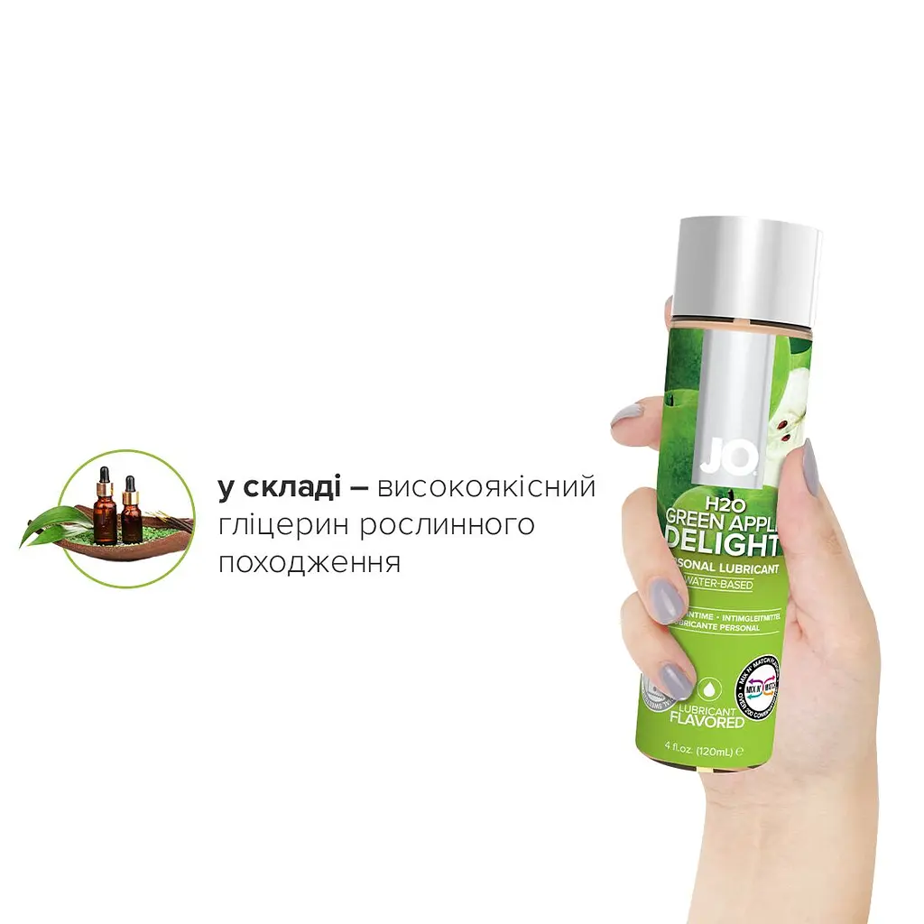 Змазка на водній основі JO H2O — Green Apple (120 мл) без цукру, рослинний гліцерин - фото 4