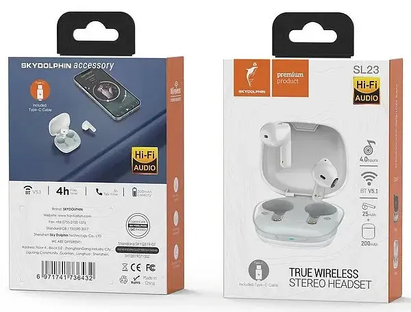 Bluetooth-гарнітура SkyDolphin TWS SL23 Білий (SDBTE-000181) - фото 2