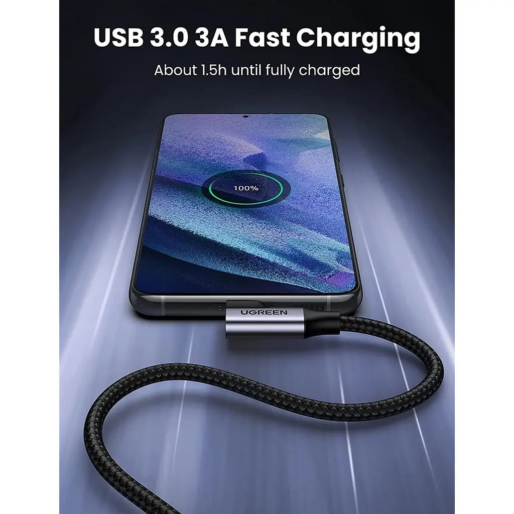 Дата кабель USB 3.0 AM to USB-C 1.0m 60W US385 90° Black Ugreen (20299) - фото 2