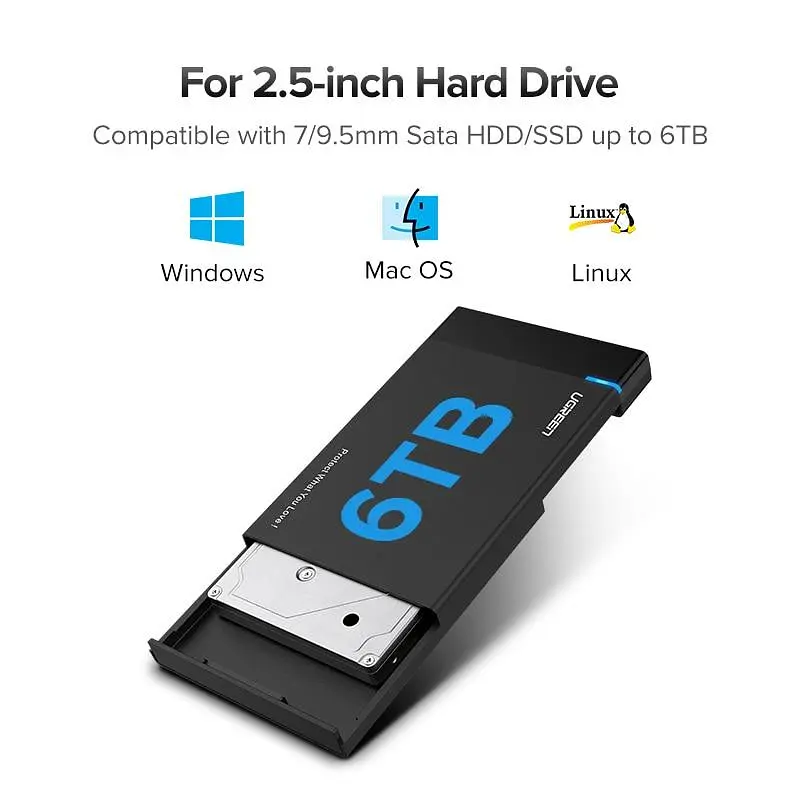 Зовнішній корпус для жорсткого диска Ugreen US221 (HDD/SSD кишеня) SATA 2.5" USB 3.0 (Чорний) - фото 2