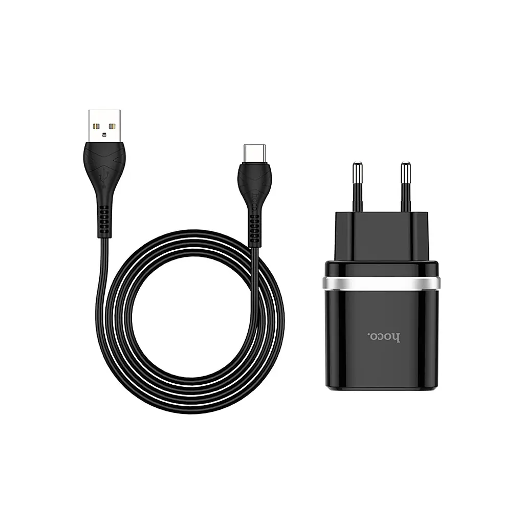 Зарядний пристрій HOCO C12Q Smart USB QC3.0 + кабель USB–USB-C 18 Вт чорний (6931474716293)