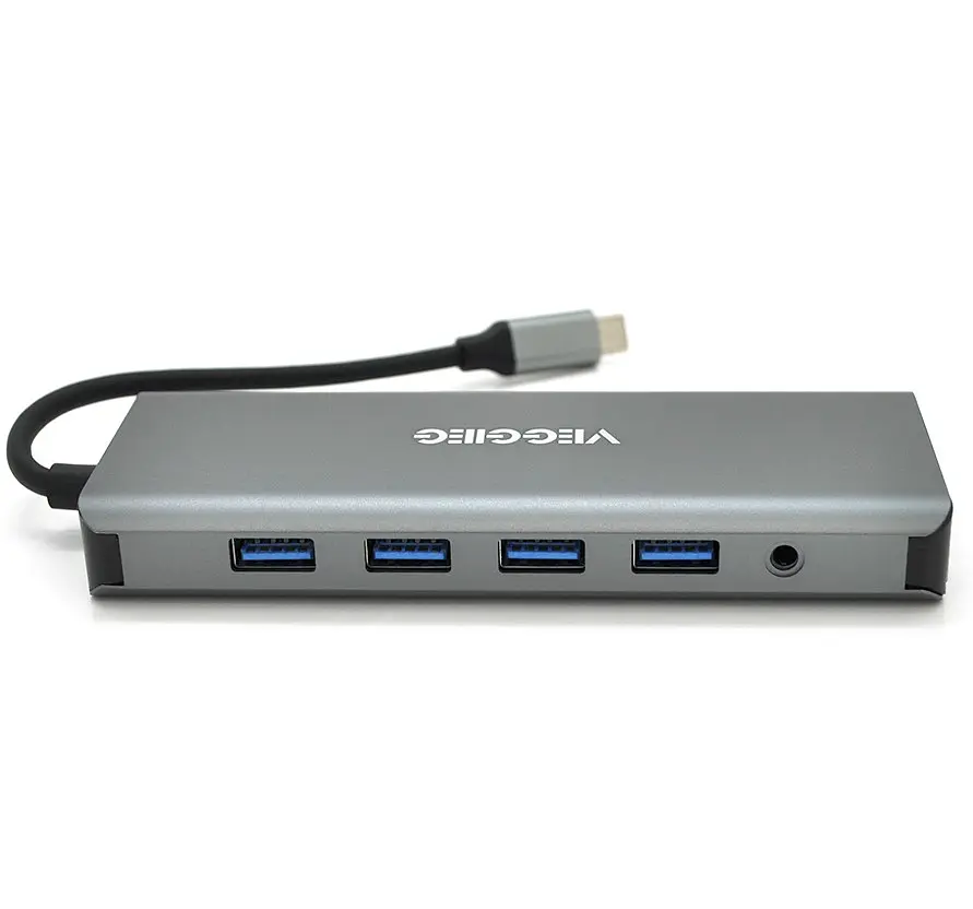 Хаб-конвертор Veggieg TC12 Type-C на Type-C + USB3.0 + HDMI 2 + jack 3.5 + SD/TF + RJ45 - фото 2