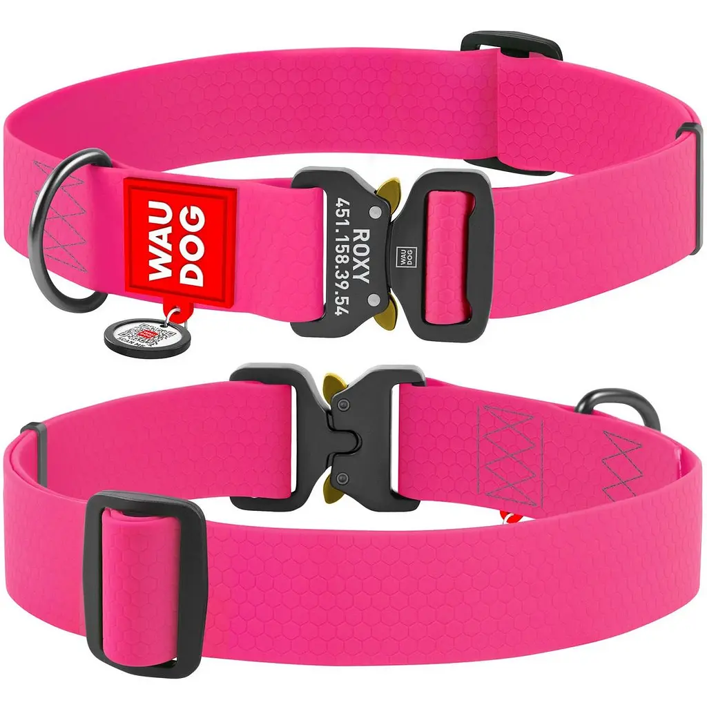Ошейник для собак Waudog Waterproof, коллартекс, водостойкий, с QR паспортом, 43-70х4 см, розовый - фото 3
