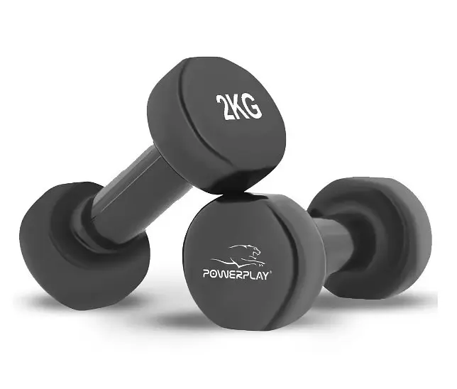 Гантели виниловые PowerPlay 2*2 кг PP_4121 Черные 2 шт + Резинка для фитнеса 7,5 кг (PP_4121_2*2kg) - фото 2