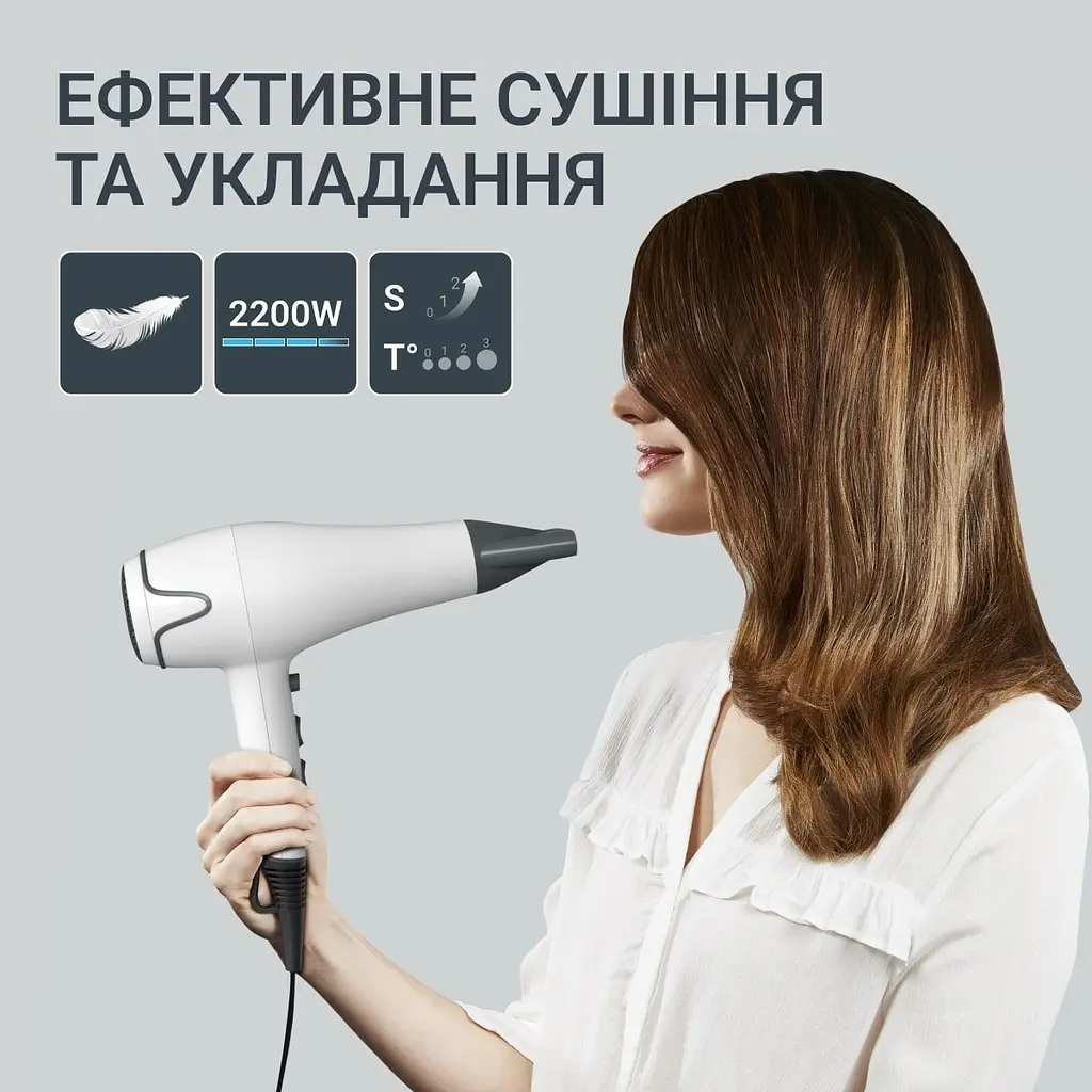 Набір фен та випрямляч Rowenta Pure Collection 2200 Вт біло-чорний (YD3057F0) - фото 10