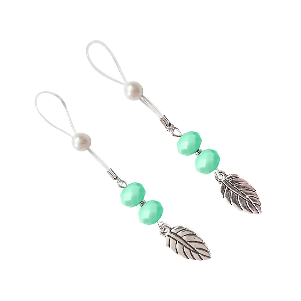 Прикраси з намистинами та листочком для сосків Art of Sex – Nipple Jewelry Leaf, м’ятні - фото 3