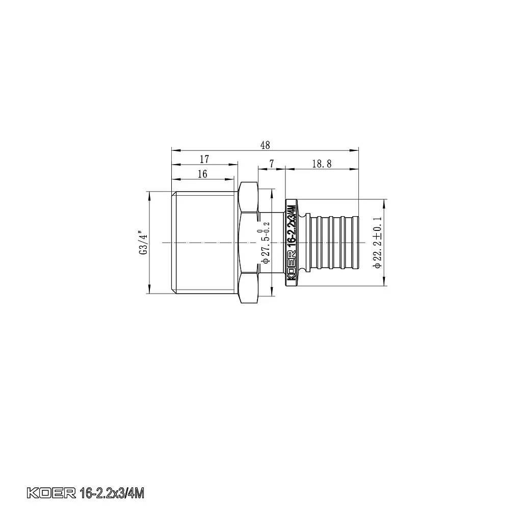 Перехідник з ЗР Koer Ka.A08M-16 - 16(2.2mm) x 3/4"M KR4850 - фото 4