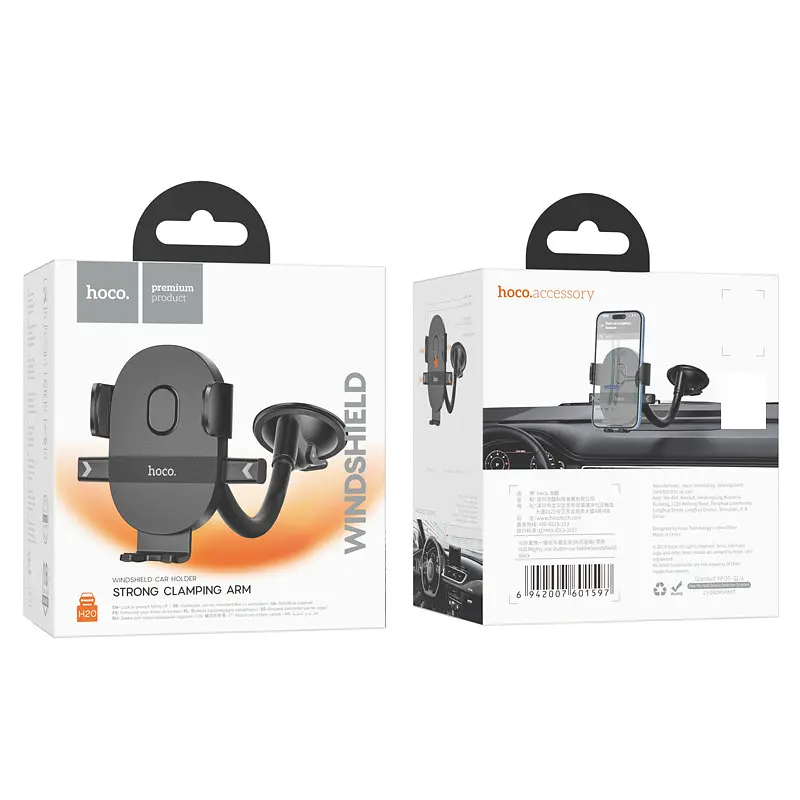 Автодержатель Hoco H20 Mighty one-button (windshield) Черный - фото 6