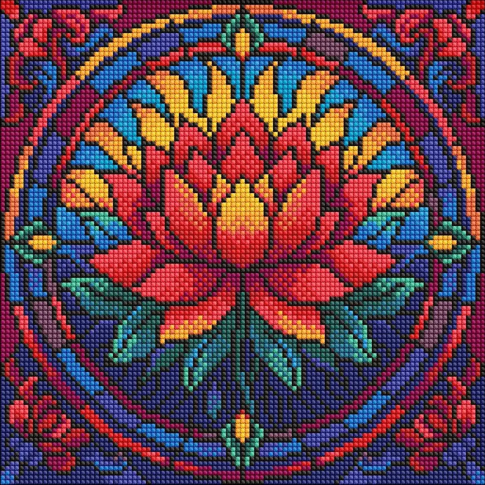 Алмазна мозаїка "Вітраж. Лотос" ©art_selena_ua AMO8330, 30х30 см
