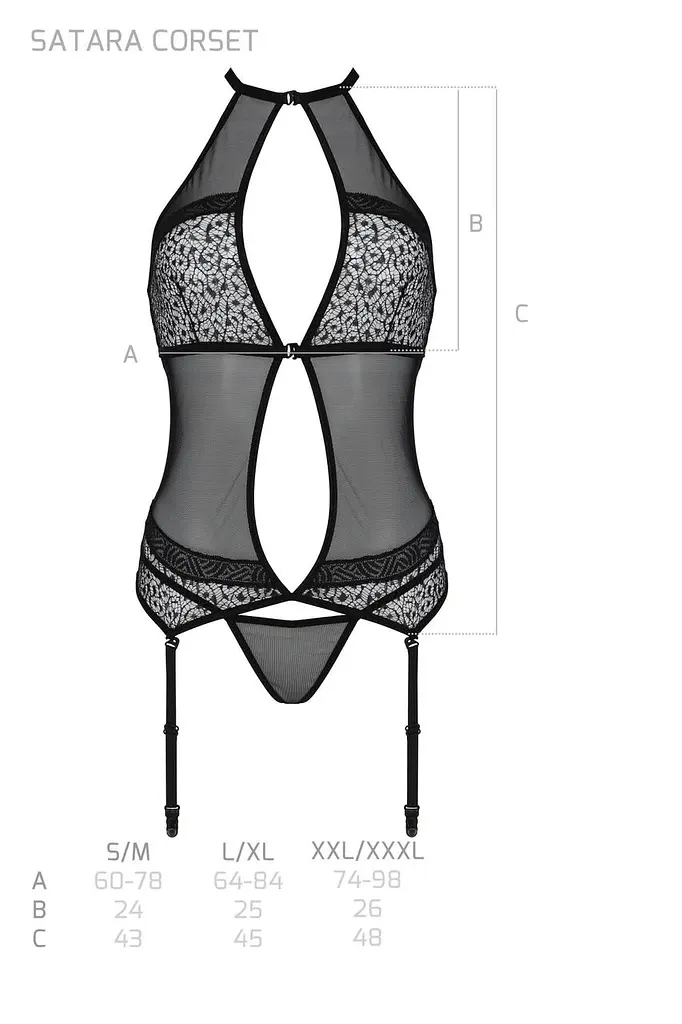 Корсет з пажами Passion Satara CORSet S/M red стрінги мереживо застібки спереду та ззаду - фото 7