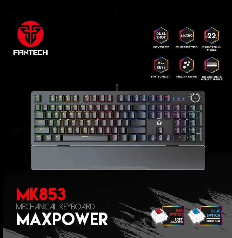 Клавіатура ігрова з підсвіткою Fantech MK-853V2 Black Red Switch MARCOS MECHANICAL Eng/Укр/Рус - фото 5