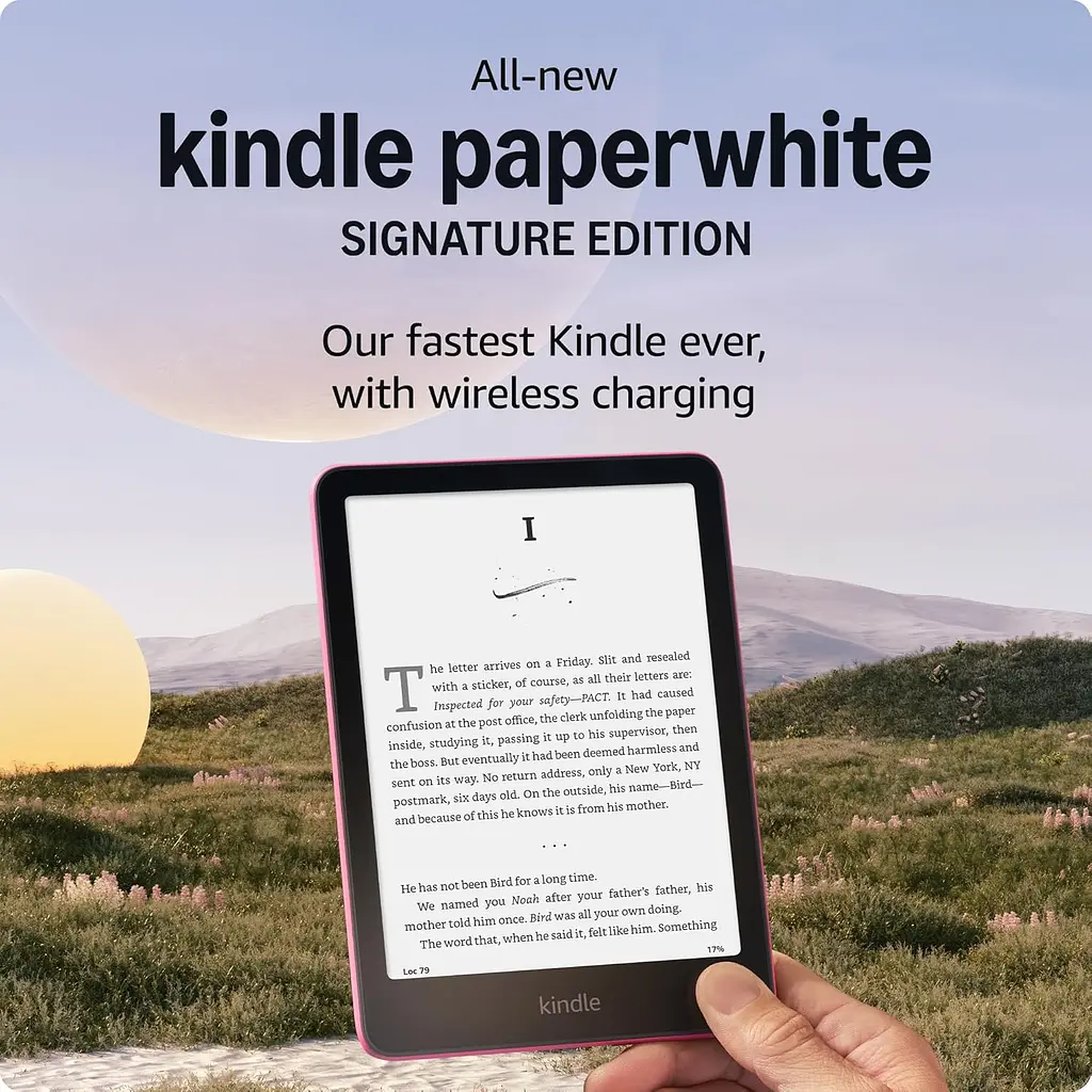 Електронна книга Kindle Paperwhite Signature Edition 2024 Metallic Raspberry, 32GB, дисплей 7 HD E Ink Carta, покриття антивідблиску, підсвічування, сенсорний екран, Bluetooth/Wi-Fi, захист від вологи, 300 dpi, рожева - фото 4