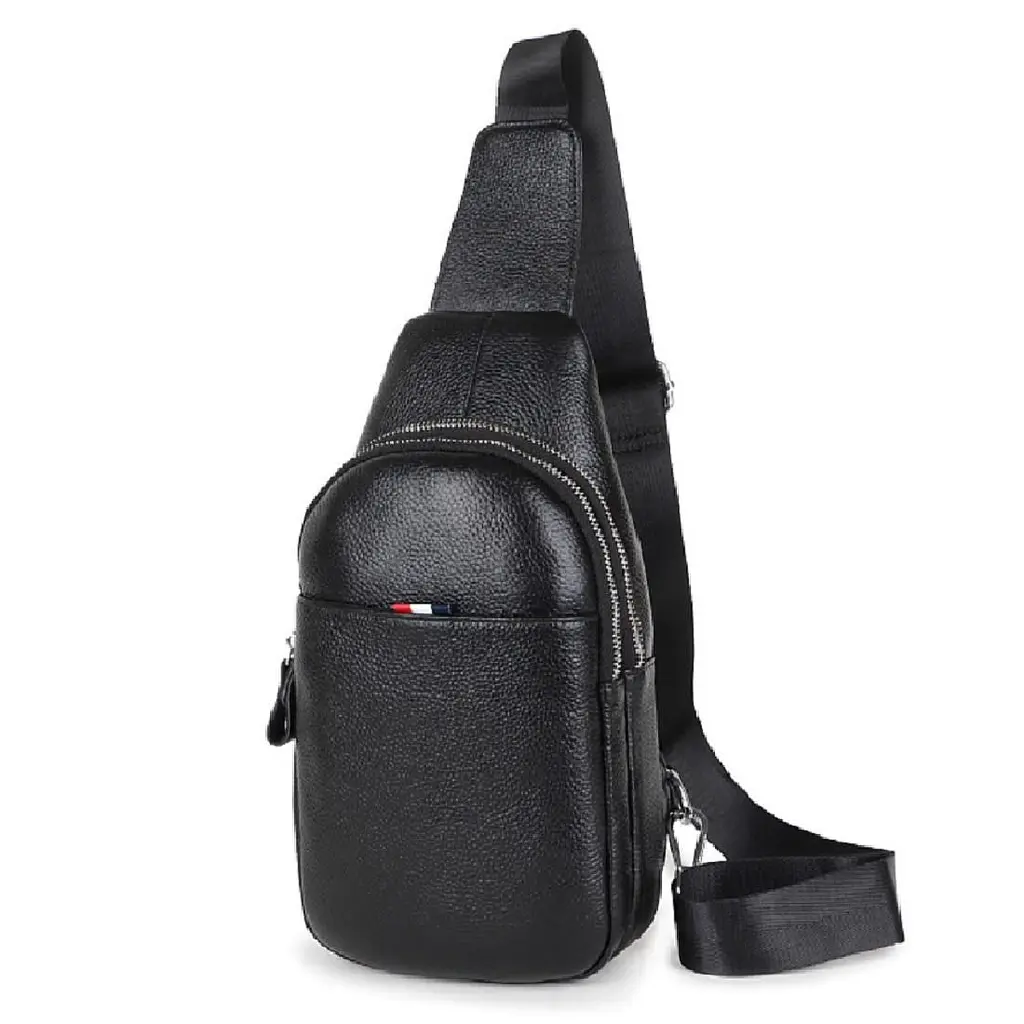 Шкіряний чорний слінг на два відділи Tiding Bag FL-A25F-8803A - фото 5