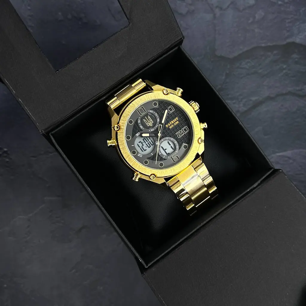 Наручные часы мужские 017 Тризуб Золото Gold-Black-White Steel Patriot acs0030990 - фото 3