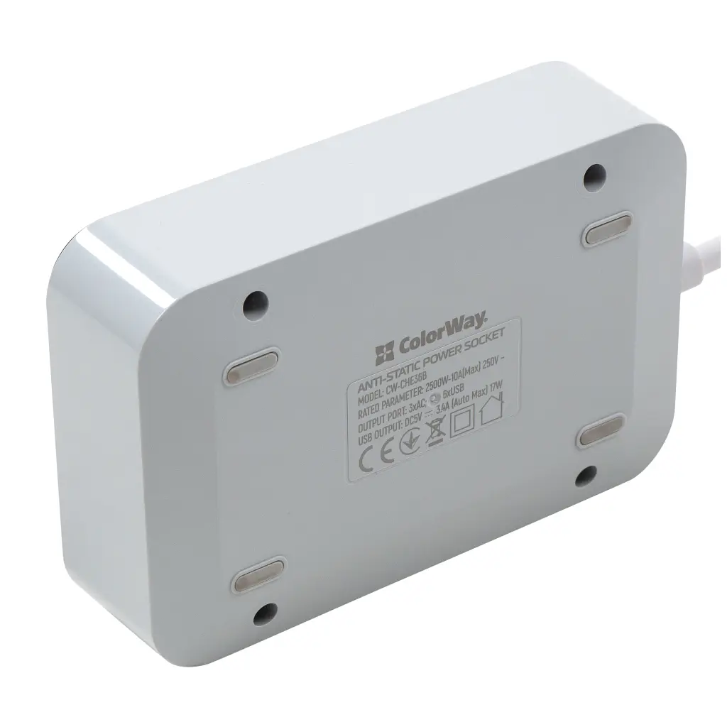 Мережевий фільтр живлення ColorWay CW-CHЕ36B, 3 розетки/6USB Black 1.8M (CW-CHE36B) - фото 5