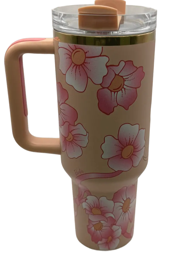 Термос термокружка Stanley Quencher H2.0 Tumbler из нержавеющей стали 1,18 л Peach Flower Barbie KT7001984 - фото 6