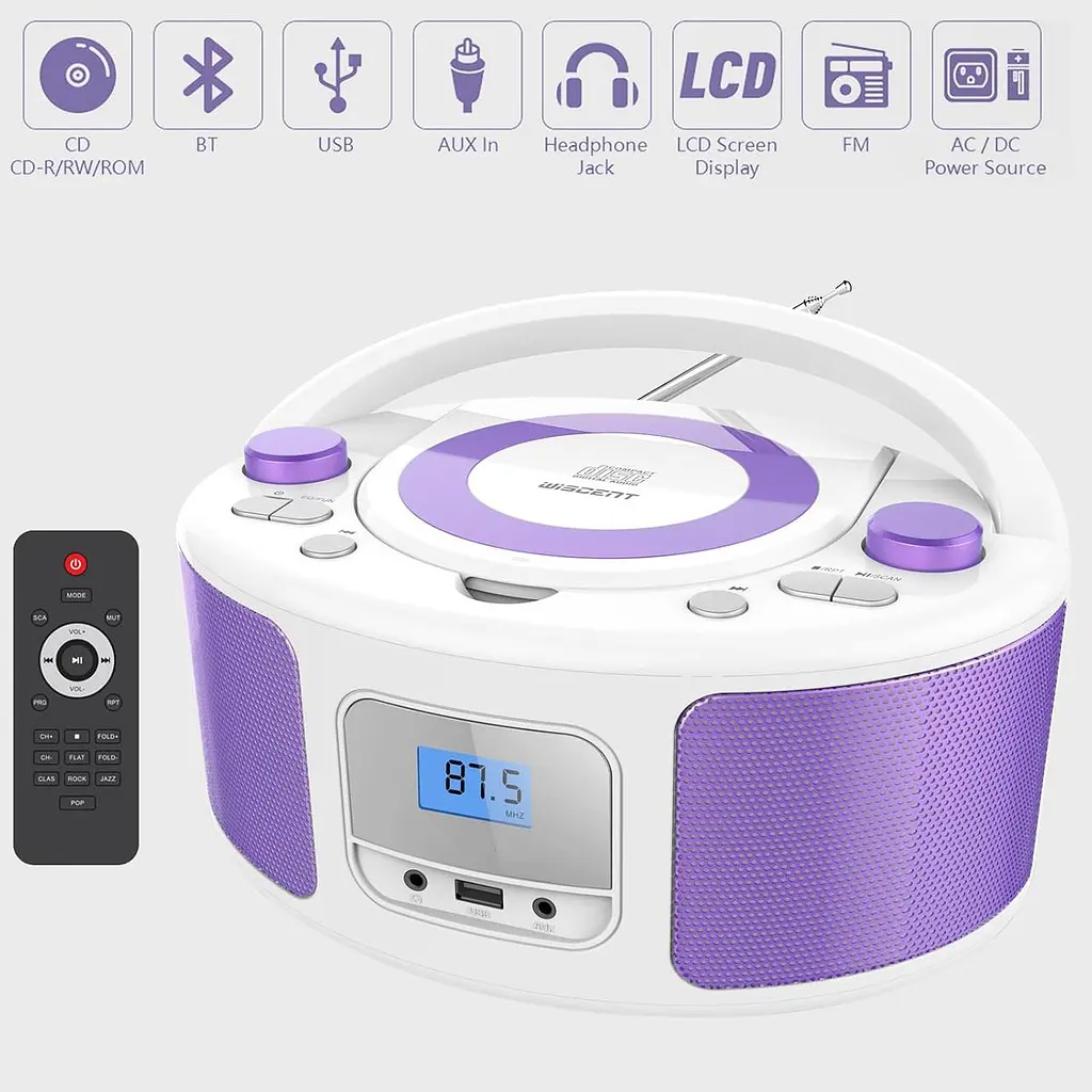 Дитячий портативний CD-плеєр WISCENT з Bluetooth, FM, USB та навушниками - фото 6