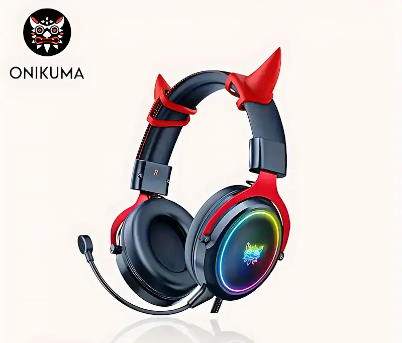 Накладні ігрові навушники Onikuma X10 з ріжками чортеняти - фото 4