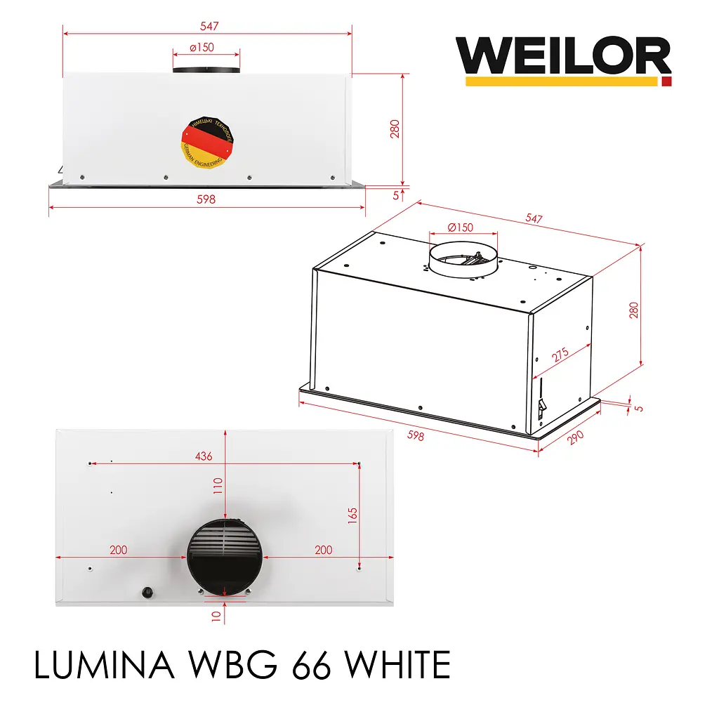Витяжка повновбудована WEILOR LUMINA WBG 66 WHITE - фото 18