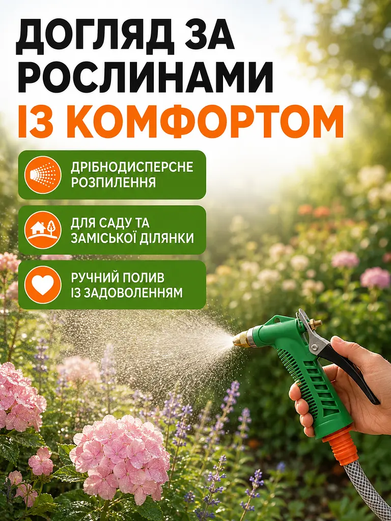 Пістолет-розпилювач для поливу під високим тиском з регулюванням дрібнодисперсного розпилення та адаптером для шлангів 1/2", 3/4", - фото 6