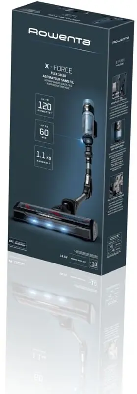 Rowenta Пилосос безпровідний X-Force Flex 10.80, 300Вт, вологе прибирання, конт пилок -0.44л, автон. робота до 60хв, HEF system 99,9%, чорно-синій - фото 10
