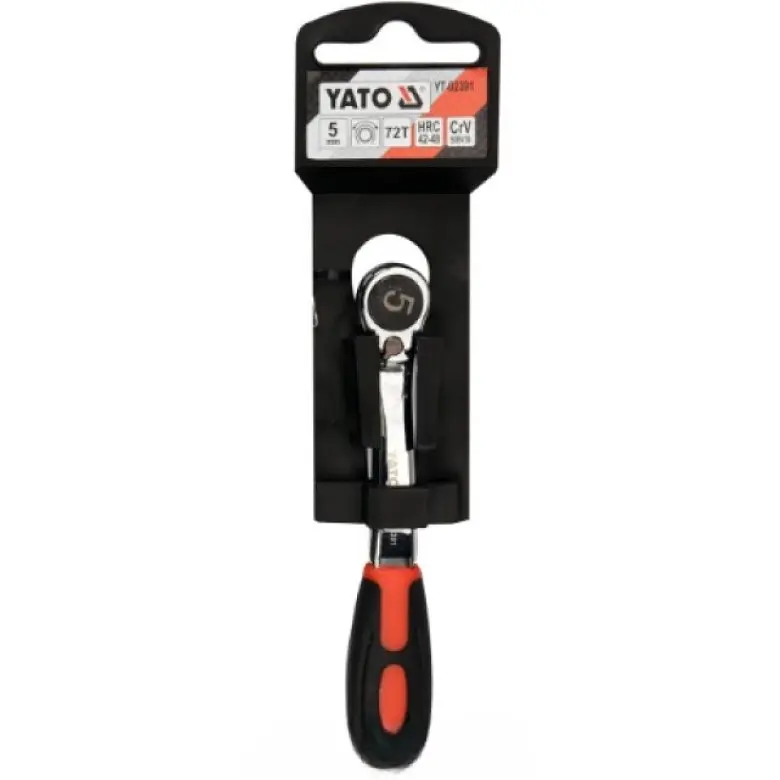 Трещотка с шестигранником изогнутая Yato HEX5 HRC 42-48 72T Cr-V с прорезиненной ручкой (DW) (YT-02391) - фото 2