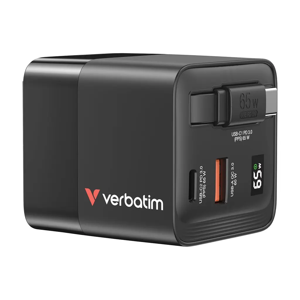 Зарядний пристрій Verbatim GaN 65 W 2 ports (USB-C/1xUSB-A) (32217)