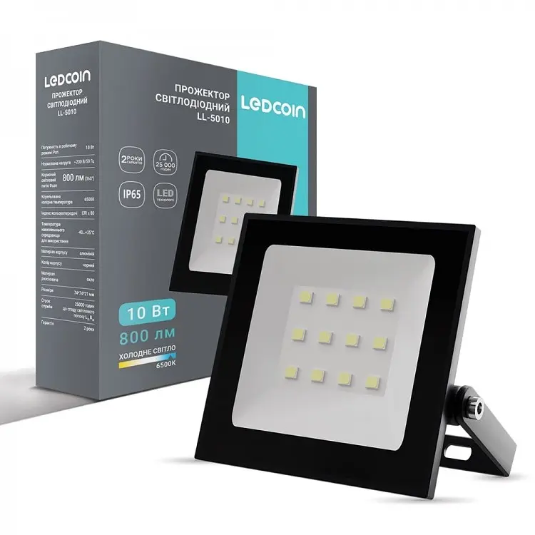 Світлодіодний прожектор Ledcoin LL-5010, 6500K чорний 10 Вт (80479) - фото 2