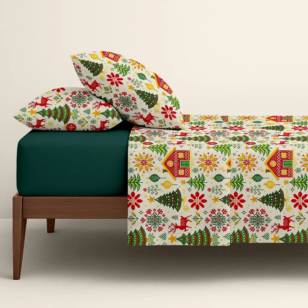 Комплект постільної білизни Cosas Christmas CS5 Сімейний червоний (Christmas_El180x30-91GreenDark_160x2) - фото 2