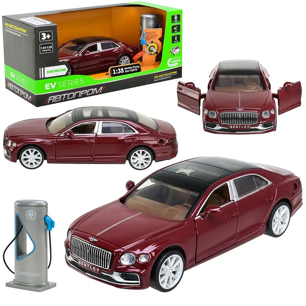 Колекційна металева модель автомобіля Автопром Bentley Flying Spur Hybrid із зарядною станцією, інерцією, світлом та звуком 1:38
