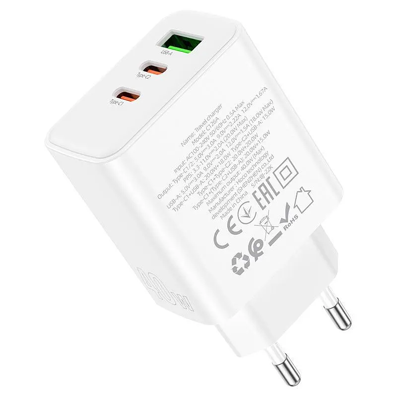 Зарядный адаптер блок питания 3 порта 40 вт Hoco C126a Pure power 3-port 40w - фото 5