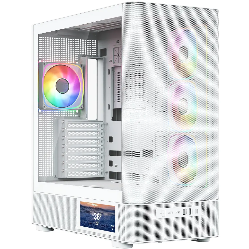 Корпус Modecom VOLCANO AQ400 ARGB MIDI SIDE LCD 6,2”, 4x120mm fans WHITE без БЖ ATX - фото 4