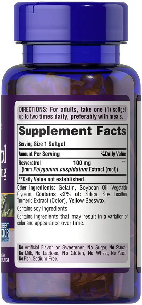 Натуральна добавка Puritan's Pride Resveratrol 100 mg 120 капсул - фото 2