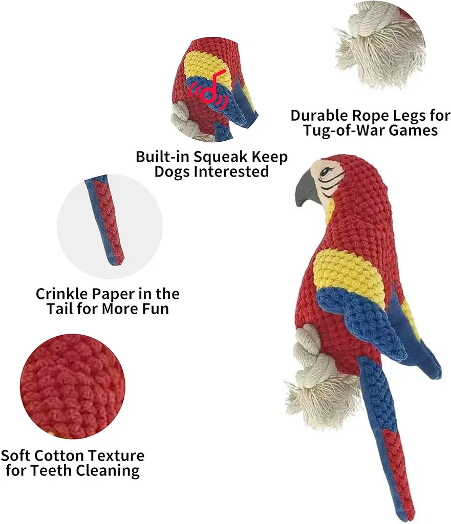 М'яка іграшка для собак Fuzzy - Bird Dog Squeaky Toy з мотузками і пищалкою, червона - фото 8