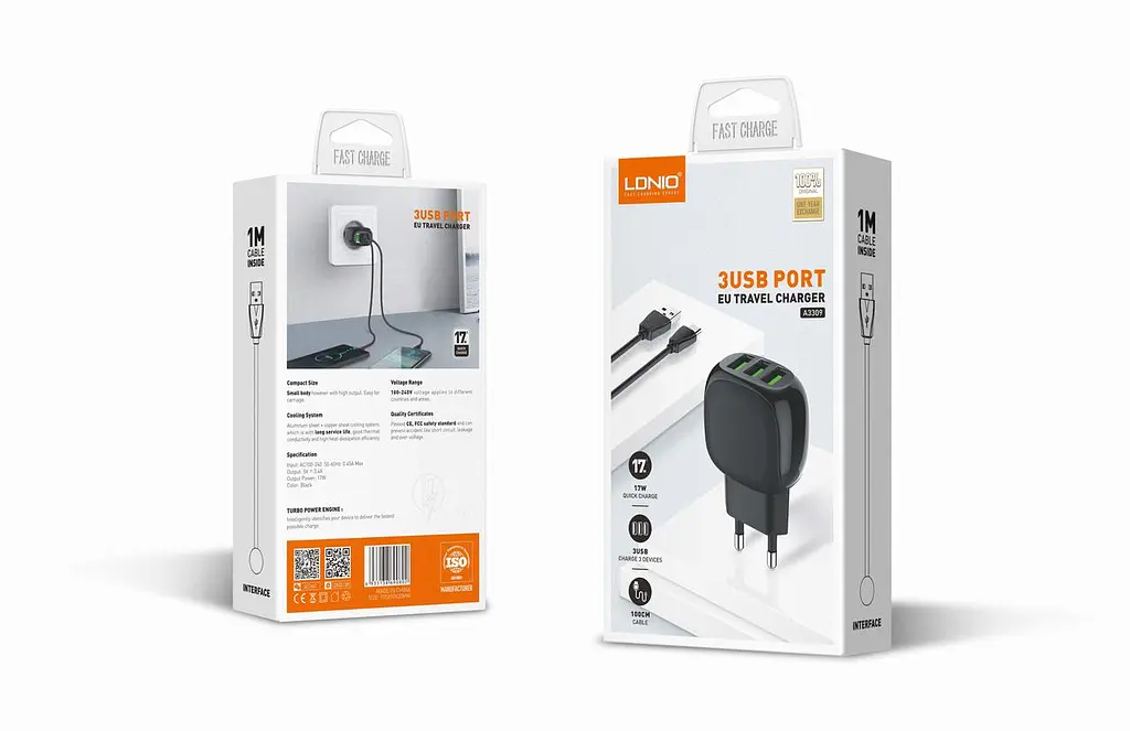 Адаптер мережевий LDNIO Micro USB Cable A3309 3 USB-виходи 3.4 A зарядний чорний - фото 5