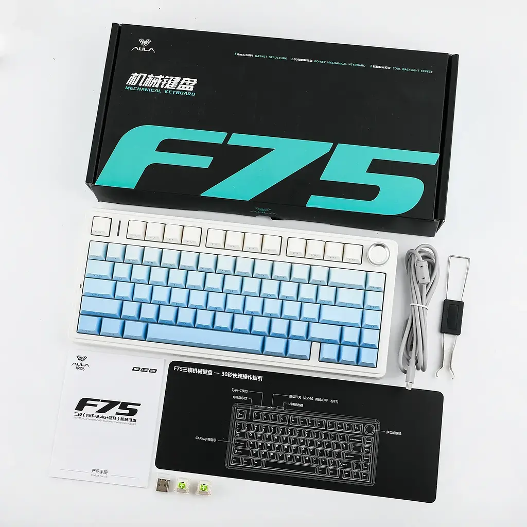 Ігрова механічна клавіатура AULA F75 / Три режими підключення / Leobog Axis Reaper Switch / Blue - фото 8