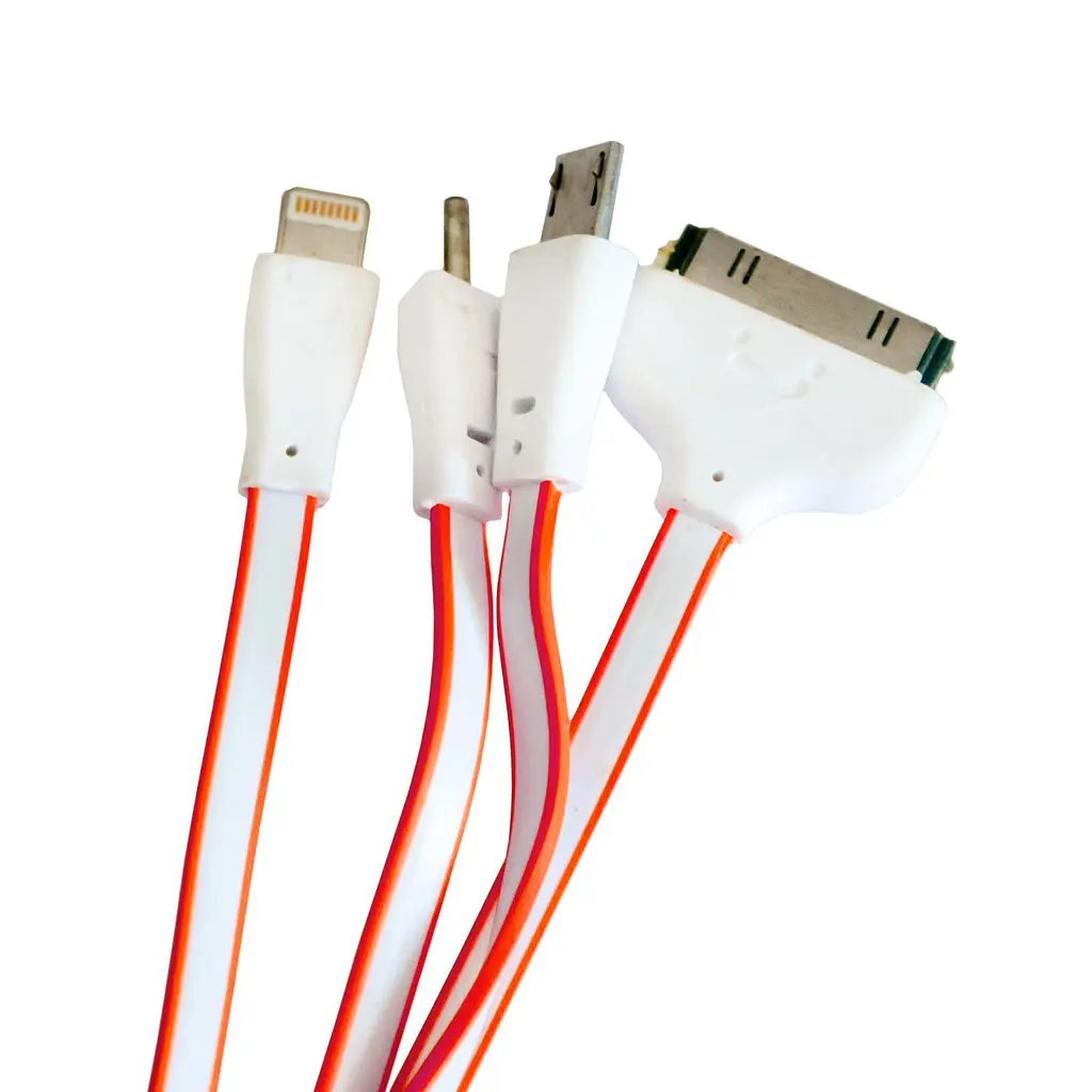 Шнур для телефона Flat 4в1 Lightning microUSB 30pin DC2mm 115 см оранжевый кабель для зарядки - фото 3