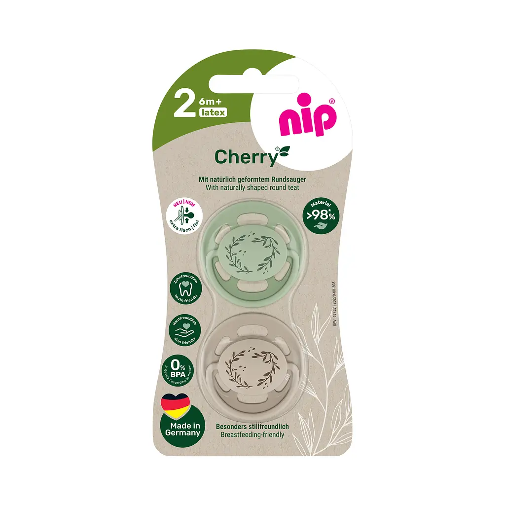 Пустушка латексна кругла для дітей від 6 місяців NIP Cherry арт. 38878-51 2 шт. зелений/бежевий