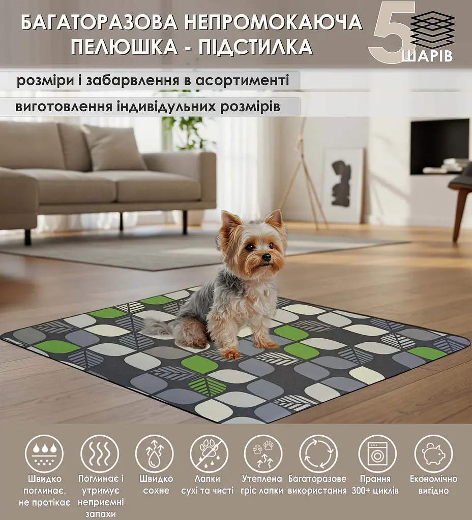 Многоразовая пеленка Giselle  70х80 см для собак впитывающая, непромокаемая, антизапах 5004028 - фото 2