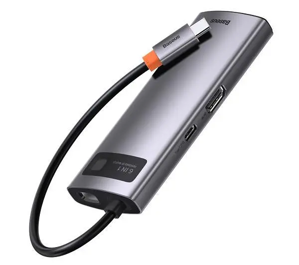 Адаптер USB Хаб Baseus Metal Gleam Series 6-in-1 Multifunctional Docking Station Gray CAHUB-CW0G - фото 4
