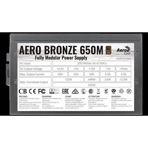 Блок живлення Aerocool Aero Bronze 650M Fully Modular 650W (ACPB-AR65AEC.1M) Б/в,U1 - фото 7