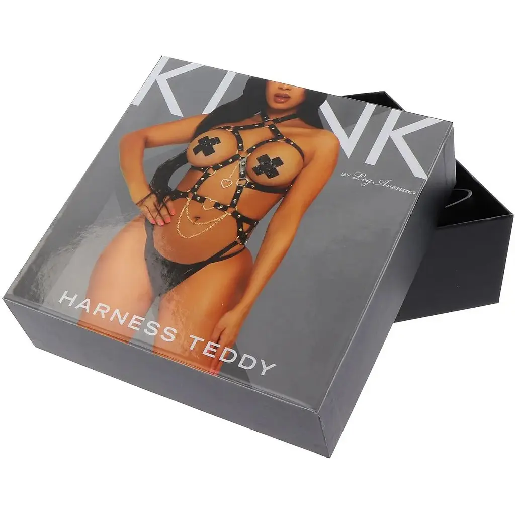 Портупея-тедді з екошкіри Leg Avenue Heart Ring harness teddy M Black, підвіска-сердечко, ланцюги - фото 6